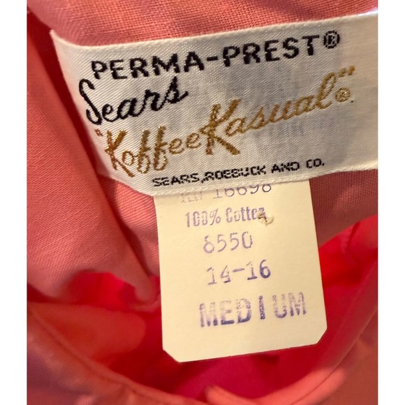 Vtg 60s Sears Koffee Kasual Pink Cotton Duster House Dress Peter Pan Collar M - Picture 3 of 4